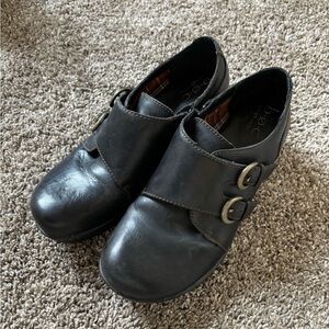 b.o.c. Black Leather Double Buckle Shoes